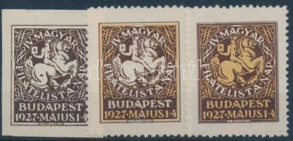 1927 IV. Magyar Filatelista Nap 2 db fogazott és 1 db vágott levélzáró