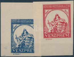 1927 Ifjúsági Bélyegkiállítás Veszprém 2 db klf színű ívszéli vágott levélzáró