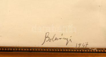 Bolmányi jelzéssel: Család. Ceruza, papír, üvegezett keretben, 28×41 cm