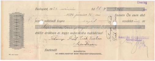 Budapest 1929. 2db kitöltött váltó, bélyegzésekkel, illetékbélyegekkel, lyukasztással érvénytelenítv...