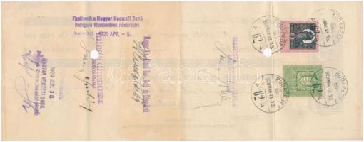 Budapest 1929. 2db kitöltött váltó, bélyegzésekkel, illetékbélyegekkel, lyukasztással érvénytelenítv...