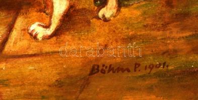 Böhm jelzéssel: Köpülő asszony. Olaj, vászon, 63×47 cm