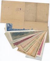 Vegyes 14db bankjegy korona-pengő-forint pénzrendszerekből, közte Pécs 1919. 10f és 20f szükségpénze...
