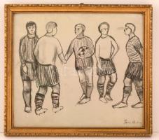 Dési jelzéssel: Futballisták. Szén, papír, üvegezett keretben, 39×44 cm