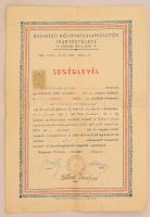 1939 Budapesti Női-Divatkalapkészítők Ipartestületének segédlevele, aláírásokkal, okmánybélyeggel, pecséttel, 36x24 cm.