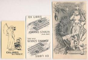3 db háború előtti ex libris, klisé és linó, jelzettek a nyomaton, 5×7- 12×8 cm