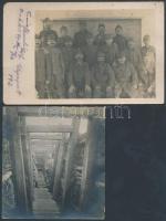 cca 1914-1918 2 db I. világháborús fotó: lövészárok, katonák csoportképe, az egyik hátulján feliratozva, különböző méretben