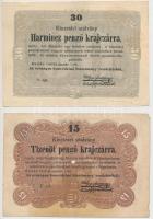 1849. 15kr + 30kr Kossuth bankó T:III,III- ly.