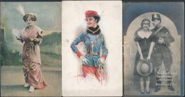 8 db RÉGI motívumos képeslap; hölgyek, színész / 8 pre-1945 motive postcards; ladies, actress