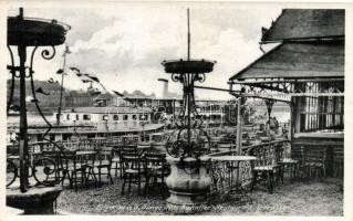 Pozsonyligetfalu, Engerau an der Donau, Petrzalka; Kávéház és étterem, terasz, gőzhajó / cafe and restaurant, terrace, steamship (EK)