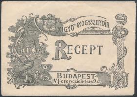 cca 1900 Kígyó gyógyszertár (Bp., Ferenciek tere) receptboríték