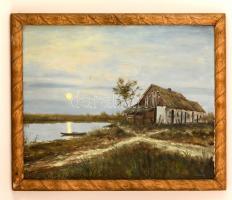 Sárossy jelzéssel: Ház a tópartnál. Olaj, vászon, keretben,  55×68 cm