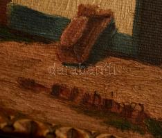 Dénes jelzéssel: Parasztház. Olaj, karton, keretben, 16×23 cm