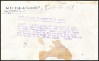 cca 1965-1968 Franco és Paul Lücke (1914-1976) német belügyminiszter találkozója, MTI-fotó, hátulján...