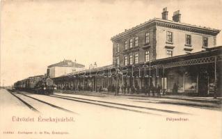 Érsekújvár, Nové Zamky; pályaudvar, vasútállomás, gőzmozdony; Conlegner J és fia / railway station, locomotive