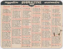 1947 Ovomaltine reklámos kártyanaptár (hajtásnyommal a sarkán)