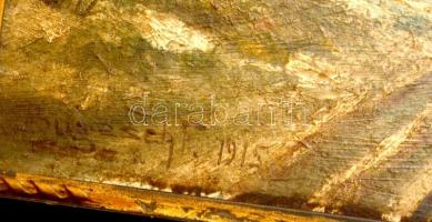 Bugesch jelzéssel: Téli faluvég. Olaj, karton, keretben, 20×29 cm