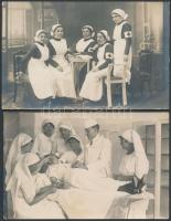 cca 1916 I. világháborús hadikórház nővérek fotólapon 7 db fotó, közte beállított műtétei jelenet, 9...
