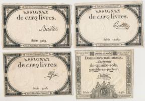 Franciaország 1793. 15s + 5L Assignata (3x) T:III France 1793. 15 Sols + 5 Livres Assignat (3x) C:F