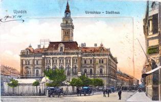 Újvidék, Novi Sad; Városháza, leporellolap zsinagógával / town hall, leporellocard with synagogue inside