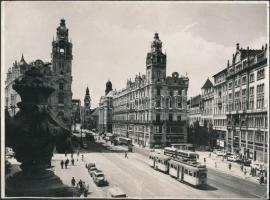 cca 1963-1964 Felszabadulás tér (ma Ferenciek tere), háttérben az épülő Erzsébet híddal, fotó, 18,5×24,5 cm