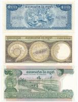 Vegyes: Kambodzsa 1956-1972. 100R + 1957-1975. 100R (2x) + 1973-1975. 500R + 2001. 100R + Laosz 2003...