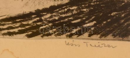 Kiss Terézia (1928- ): Folyópart. Rézkarc, papír, jelzett, foltos, 24×29 cm