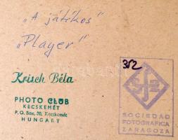 cca 1965 Krisch Béla: A játékos, pecséttel jelzett vintage fotóművészeti alkotás, kasírozva, 39x24 c...