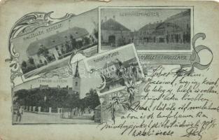 1899 Tapolca, Vincellér képezde, Szentháromság tér, Templom és zárda, Tópart, floral (kis szakadás / small tear)