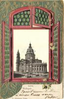 Budapest V. Bazilika, ablakos Art Nouveau művészlap, Emb. litho; H. Kampmann (fa)