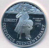 Amerikai Egyesült Államok 1992P 1$ Ag "Kolombusz Kristóf 400. évforduló" tanúsítvánnyal T:...