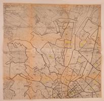 cca 1990 Budapest, alkerületi beosztás, lépték nélkül, a Duna-BIT Tervező és Szolgáltató Bt. térképe, másolati példány(?), kézzel rajzolt jelölésekkel, 77×78 cm