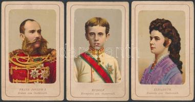 cca 1870-1880 3 db litho kártya: I. Ferenc József, Erzsébet királyné, Rudolf trónörökös