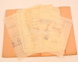 cca 1940 Devecska Ferenc belsőépítész, tanár 16 db bútor terve. több szignált és színezett