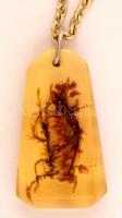 Mutatós borostyán függő, belsejében zárvánnyal, fém láncon, 4,5x2,5 cm