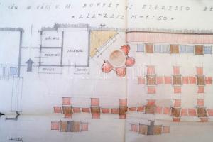 cca 1940 Devecska Ferenc belsőépítész, tanár által készített buffet és espresso terv a Budapest. V. ...