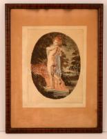 Prihoda István (1891-1956): Fürdés után. Színezett rézkarc, papír, jelzett, foltos, üvegezett keretben 26×19 cm
