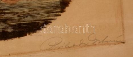 Prihoda István (1891-1956): Fürdés után. Színezett rézkarc, papír, jelzett, foltos, üvegezett keretb...