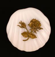 Műanyag ékszertartó dobozka, réz rózsával a tetején, d: 7 cm