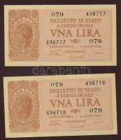Olaszország 1944. 1L (2x) egymásutáni sorszámokkal T:I
