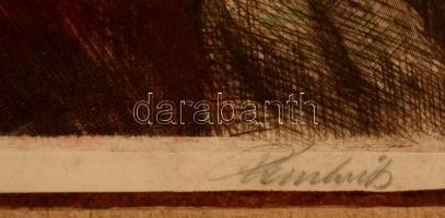 Paulovits Pál (1892-1975): Varró lány. Színezett rézkarc, papír, jelzett,  35×27 cm