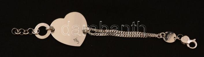 Ezüst(Ag) nagy szíves karlánc, állítható hosszúsággal, jelzett, max: 17,5 cm, nettó: 15,8 g