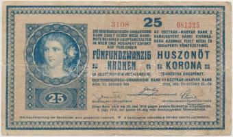 1918. 25K 3108 3mm hullámos hátlappal, MÜLLER ÉS TSA BANK ÉS VÁLTÓÜZLET SZEGED szárazpecséttel T:III,III-