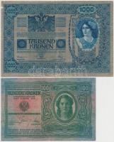 1902. 1000K piros "MAGYARORSZÁG" körbélyegzővel + 1912. 100K mindkettő hamis  "Temes ...