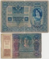 1902. 1000K + 1914. 50K mindkettő hamis "TOLNA VÁRMEGYE BONYHÁD KÖZSÉG 1919" felülbélyegzé...