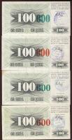 Bosznia 1993. 100D (4x) felülbélyegzésekkel "TRAVNIK,SARAJEVO" T:I-,II-