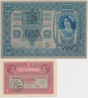 1902. 1000K + 1917. 2K mindkettő hamis Citta di Fiume bélyegzéssel (fake overprint) T:III