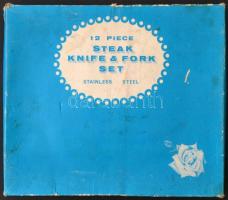 12 darabos steak kés és villa készlet, eredeti dobozában, 22×26 cm
