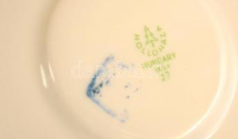 Hollóházi mokkás csésze és alj készlet, matricás, jelzett, hibátlan, eredeti dobozában