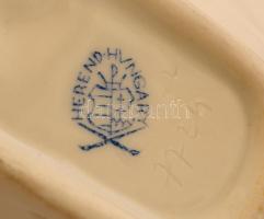 Herendi Viktória mintás leveles tálka, kézzel festett, jelzett, kopásnyomokkal, 15,5×8×4 cm